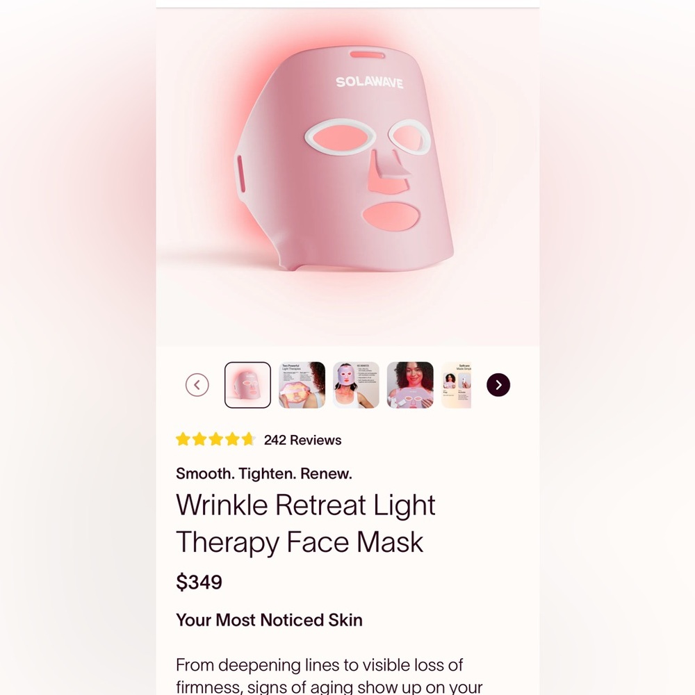 Solawave Wrinkle Retreat Red Light Face Mask retails $349